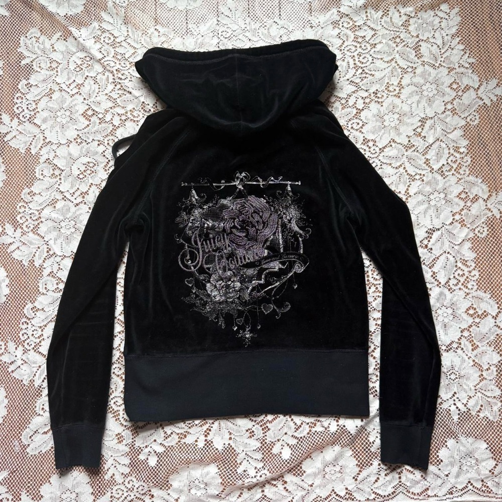 Juicy Couture Black Velvet Hoodie with Graphic